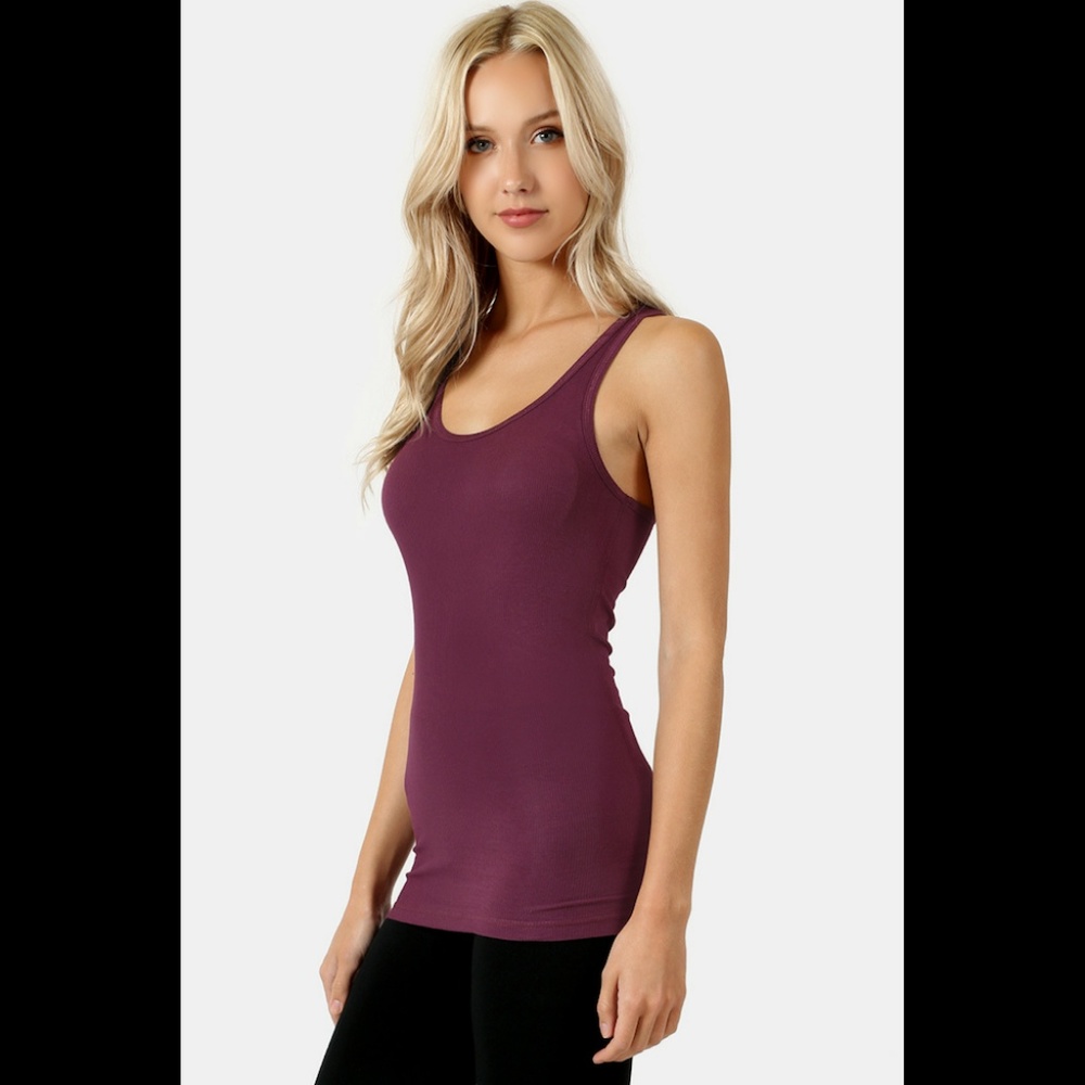 Stretchy Ribbed Knit Racerback Tank (Charcoal) - Picture 2 of 3